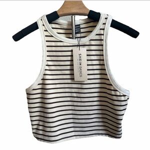 Women’s Striped Crop Tank Top Beige Brown Size Large NEW
